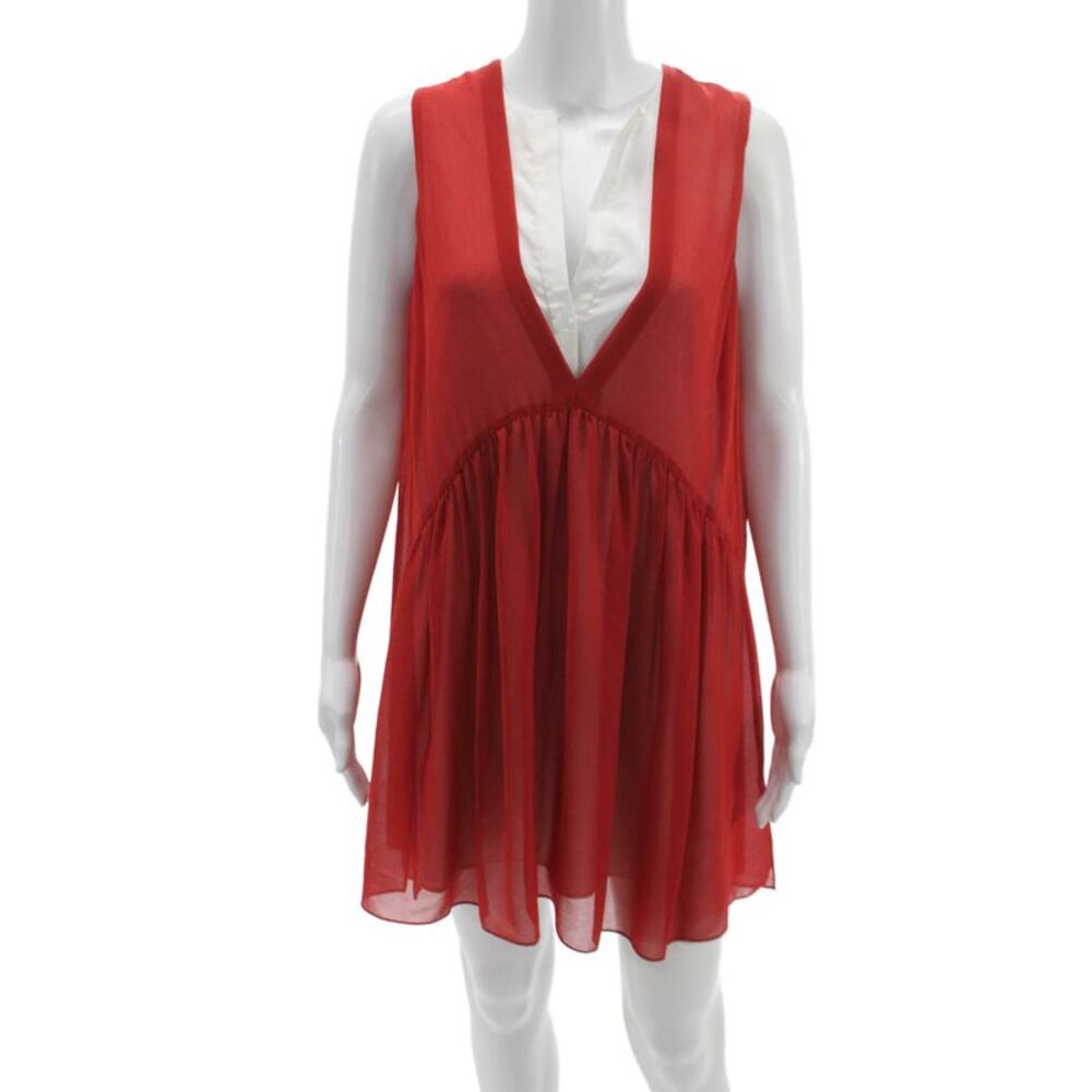Sandro Paris Womens Red Sleeveless Shift Tank V Neck Dress Size M